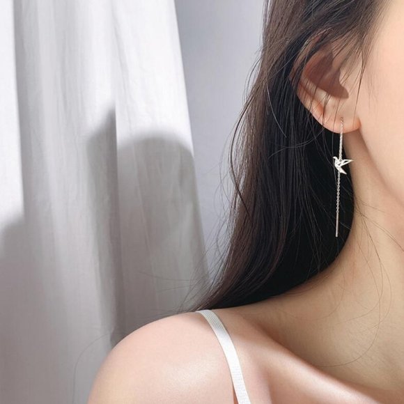 *NEW Sterling Silver Diamond Paper Crane Earrings - Picture 6 of 9